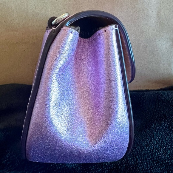 NWT Coach Metallic Pink/Purple Sparkle Suede Mini Bag - Picture 3 of 9